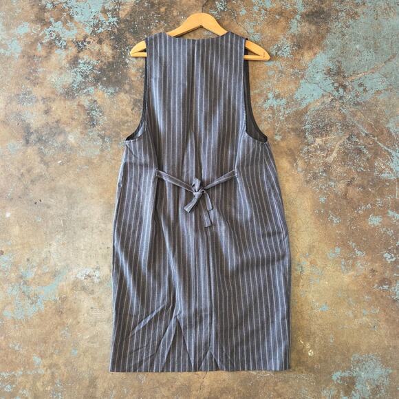 Vintage 90s Jumper Midi Dress Size 10 M Gray Pin Stripe Menswear Corpcore - Picture 6 of 6